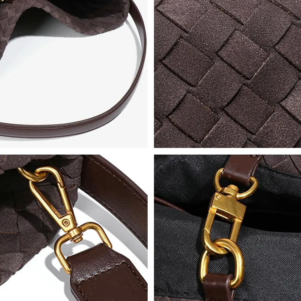 Women's Woven Shoulder Bag Handbags PU Leather Tote Bag Top-handle Shoulder Bag Soft Vegan Underarm Bag Woven Purse Clutch
