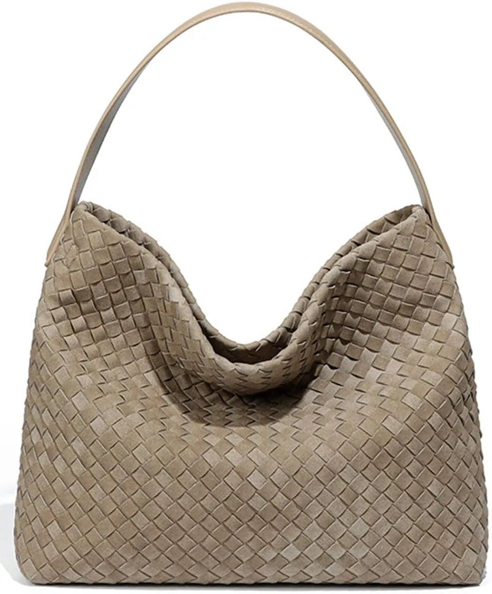 Women's Woven Shoulder Bag Handbags PU Leather Tote Bag Top-handle Shoulder Bag Soft Vegan Underarm Bag Woven Purse Clutch