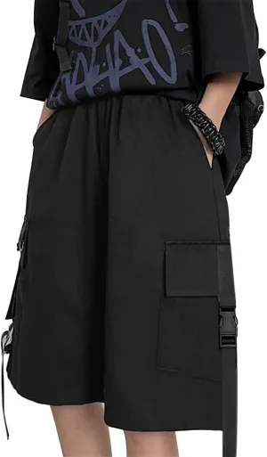 Womens Y2k Cargo Shorts Elastic Waist Wide Leg Short Pants Flap Pocket Hiking Shorts