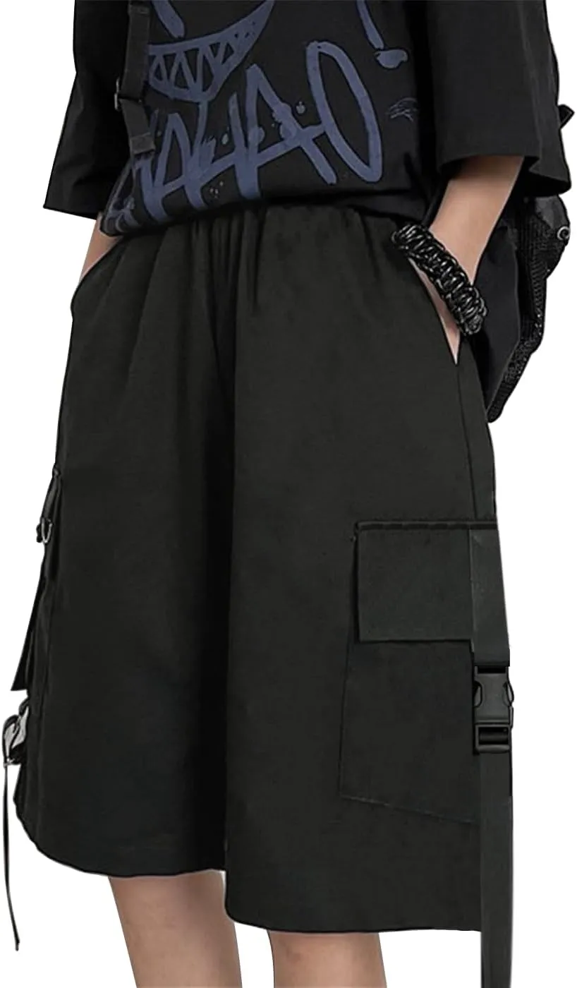 Womens Y2k Cargo Shorts Elastic Waist Wide Leg Short Pants Flap Pocket Hiking Shorts