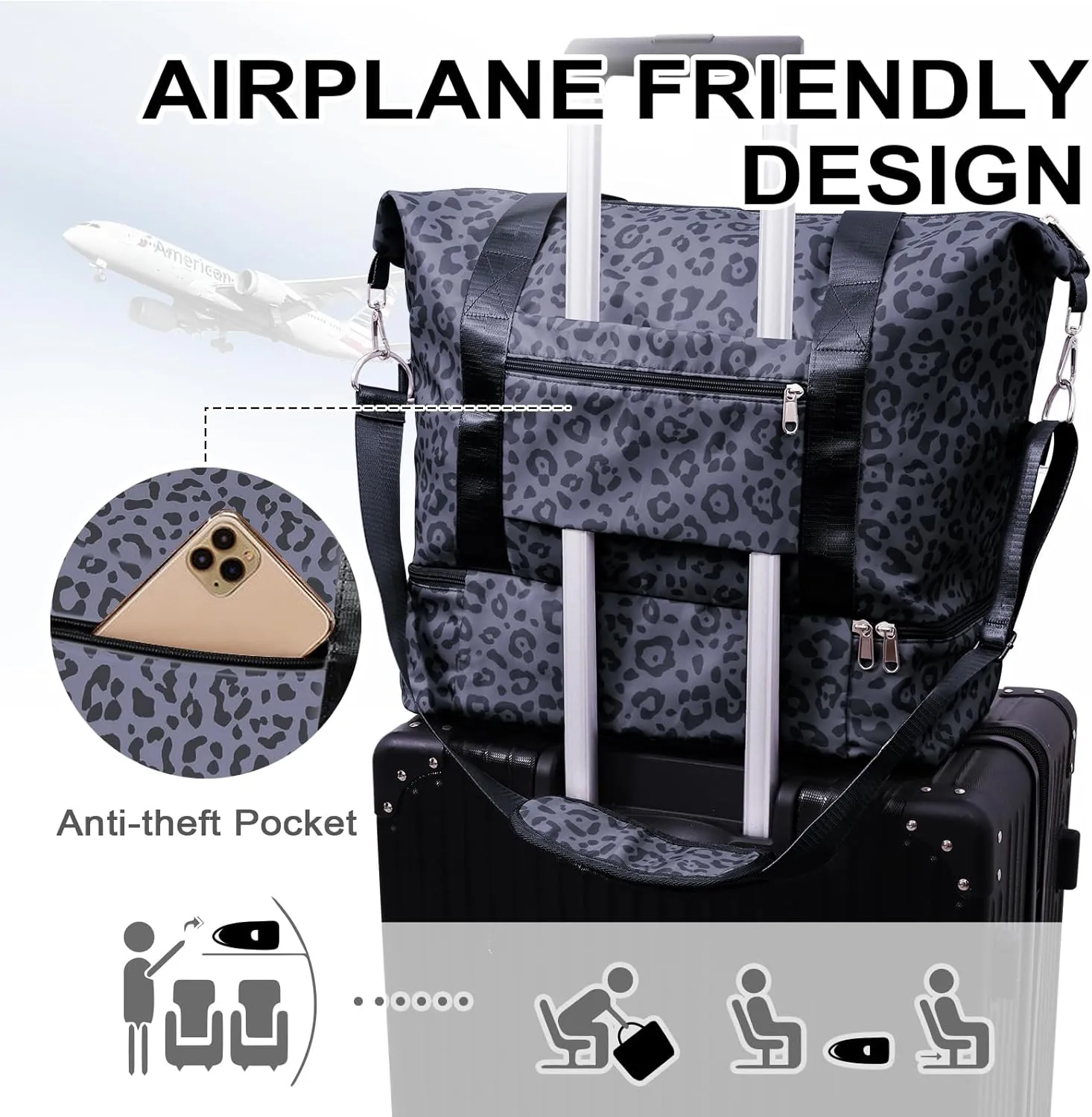 WOOMADA Weekender Bag for Women, Travel Duffel Bags with Shoe Compartment & Wet Pocket, Personal Item Bag for Airlines