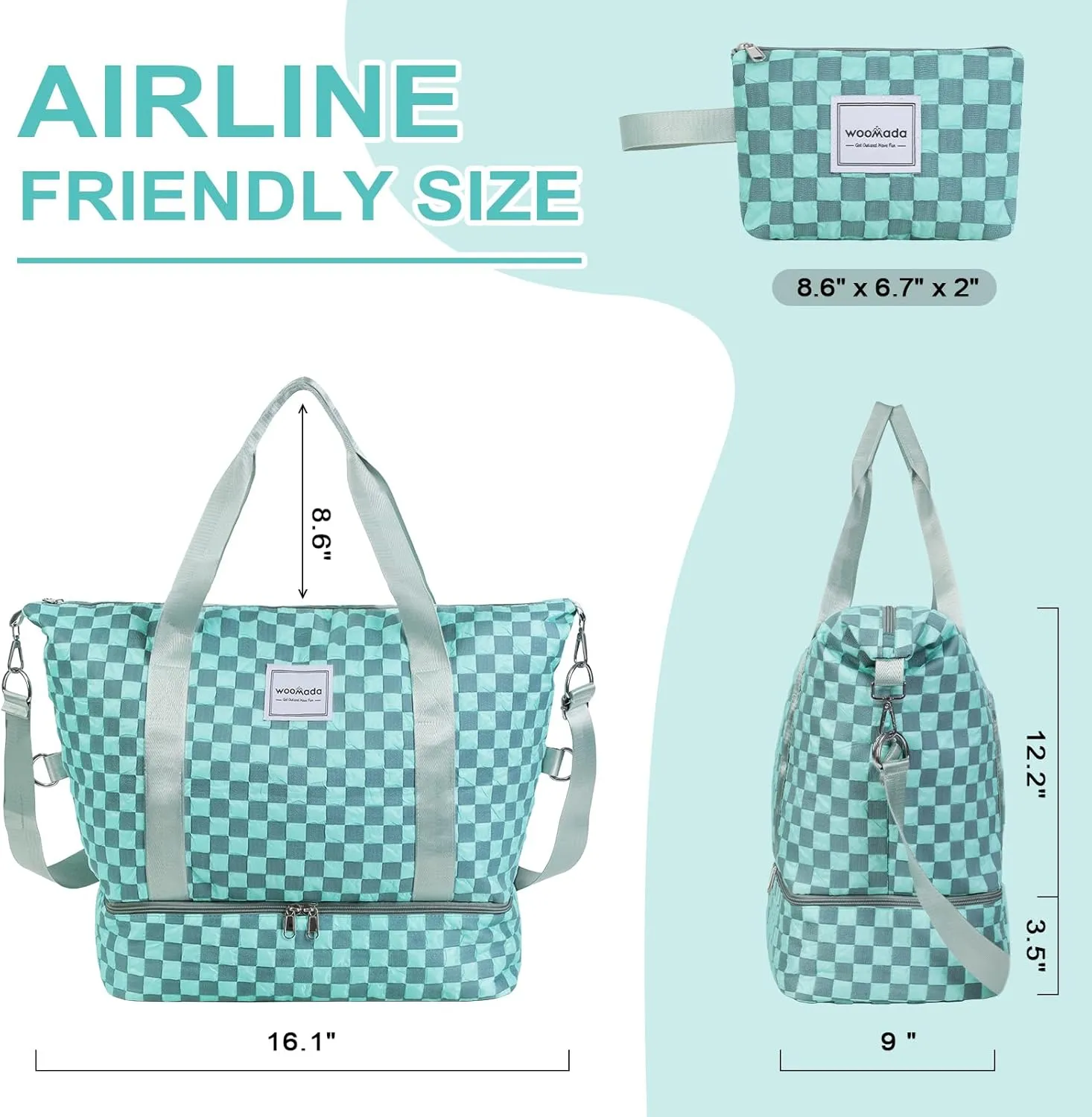WOOMADA Weekender Bag for Women, Travel Duffel Bags with Shoe Compartment & Wet Pocket, Personal Item Bag for Airlines
