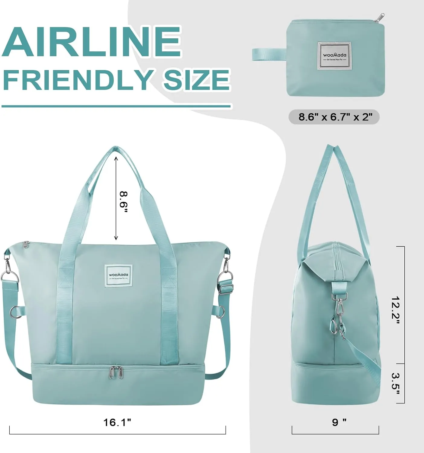 WOOMADA Weekender Bag for Women, Travel Duffel Bags with Shoe Compartment & Wet Pocket, Personal Item Bag for Airlines