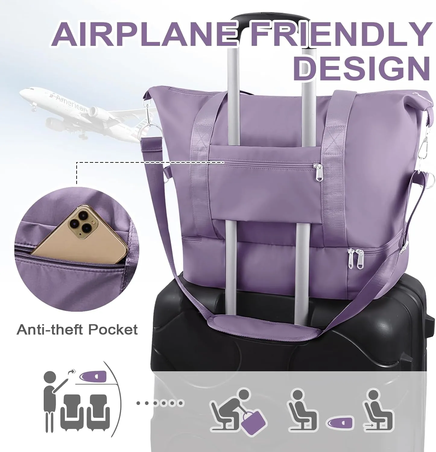 WOOMADA Weekender Bag for Women, Travel Duffel Bags with Shoe Compartment & Wet Pocket, Personal Item Bag for Airlines