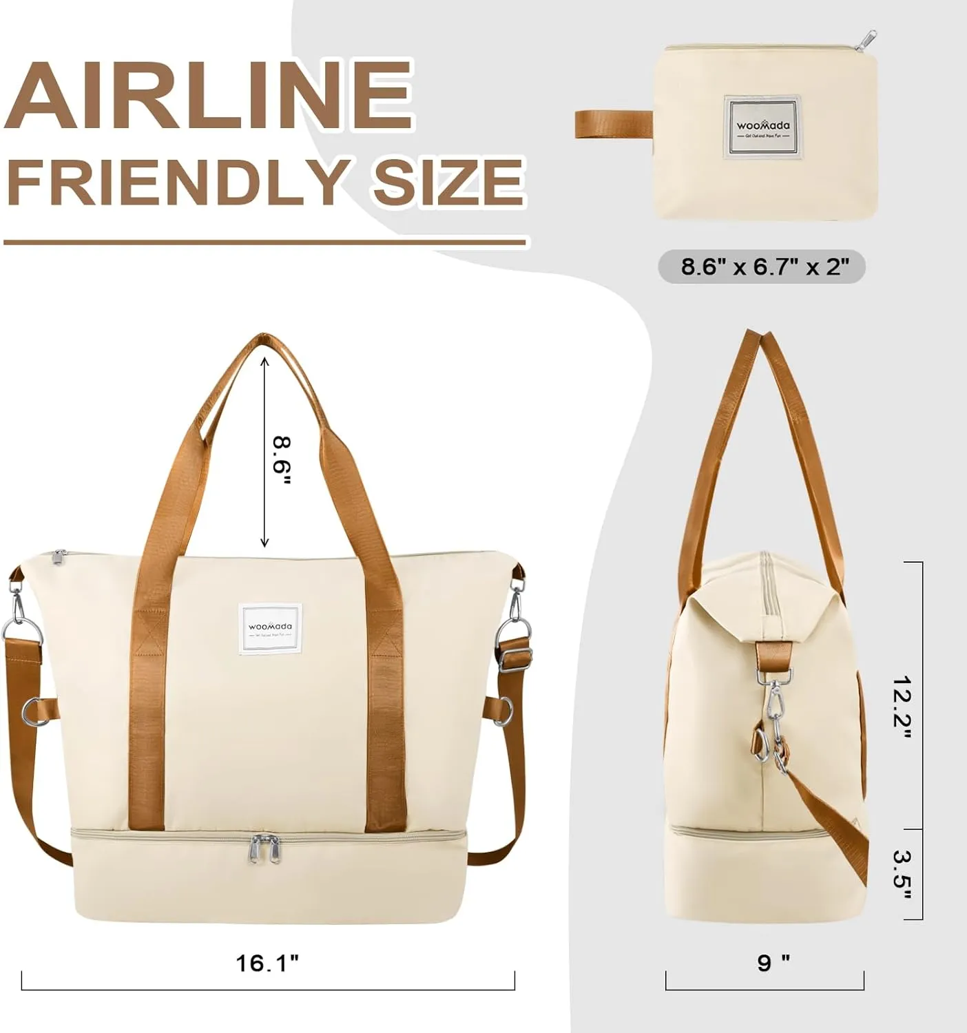 WOOMADA Weekender Bag for Women, Travel Duffel Bags with Shoe Compartment & Wet Pocket, Personal Item Bag for Airlines