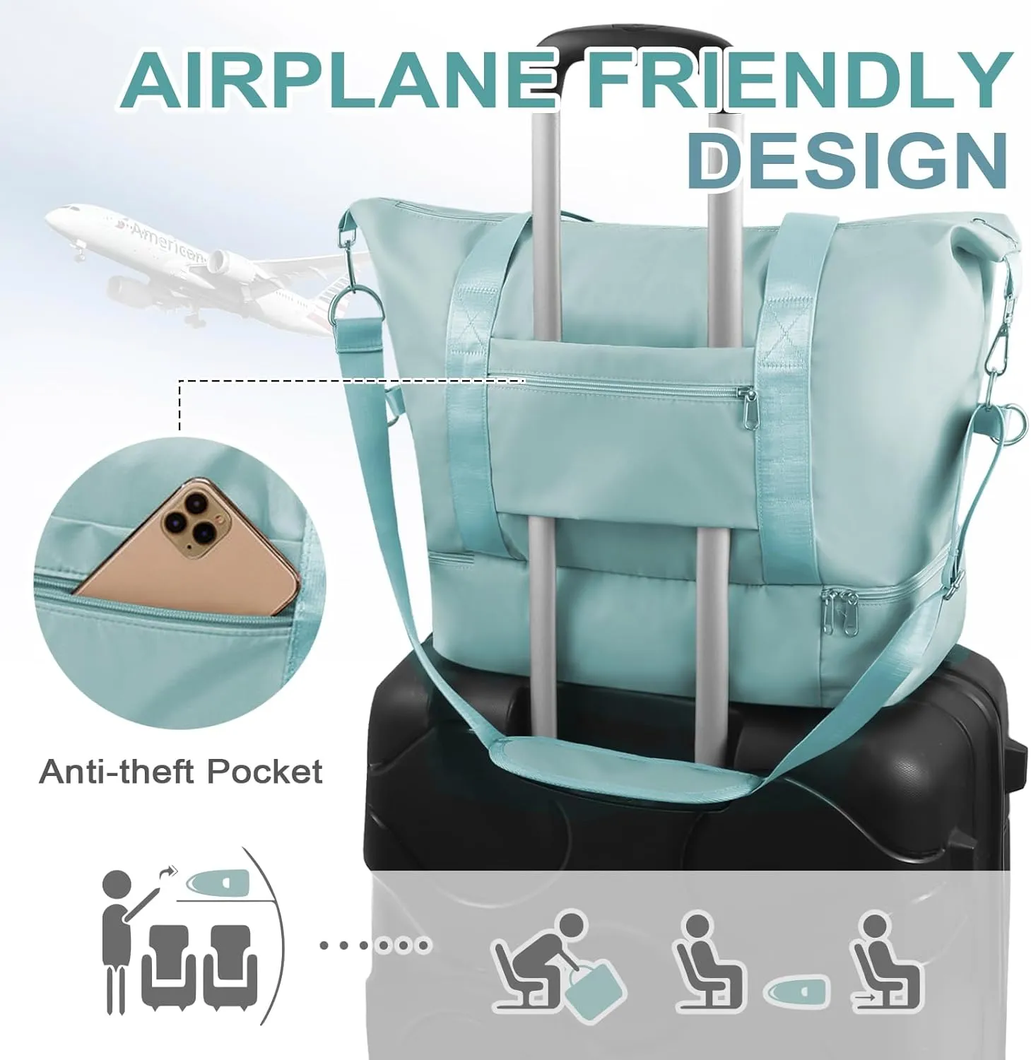WOOMADA Weekender Bag for Women, Travel Duffel Bags with Shoe Compartment & Wet Pocket, Personal Item Bag for Airlines