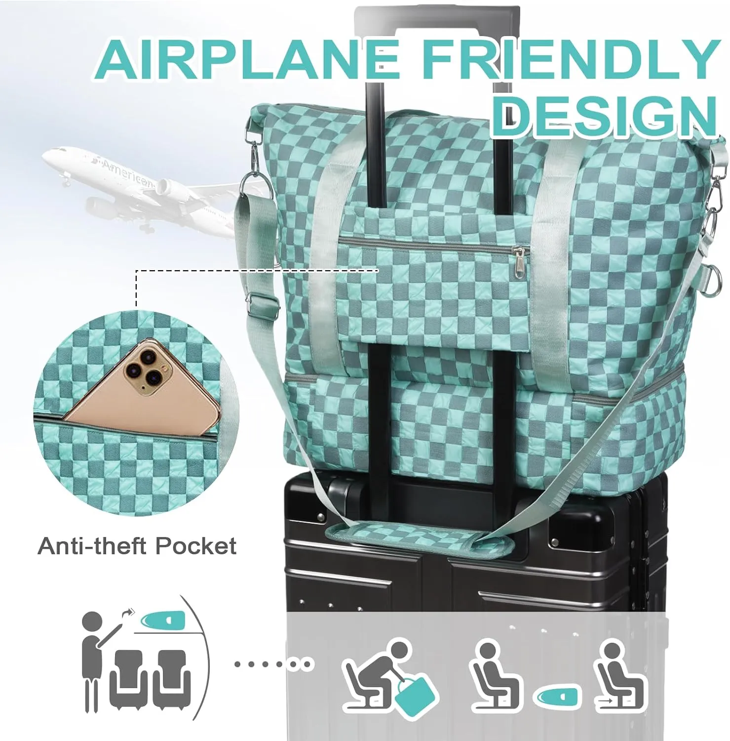 WOOMADA Weekender Bag for Women, Travel Duffel Bags with Shoe Compartment & Wet Pocket, Personal Item Bag for Airlines