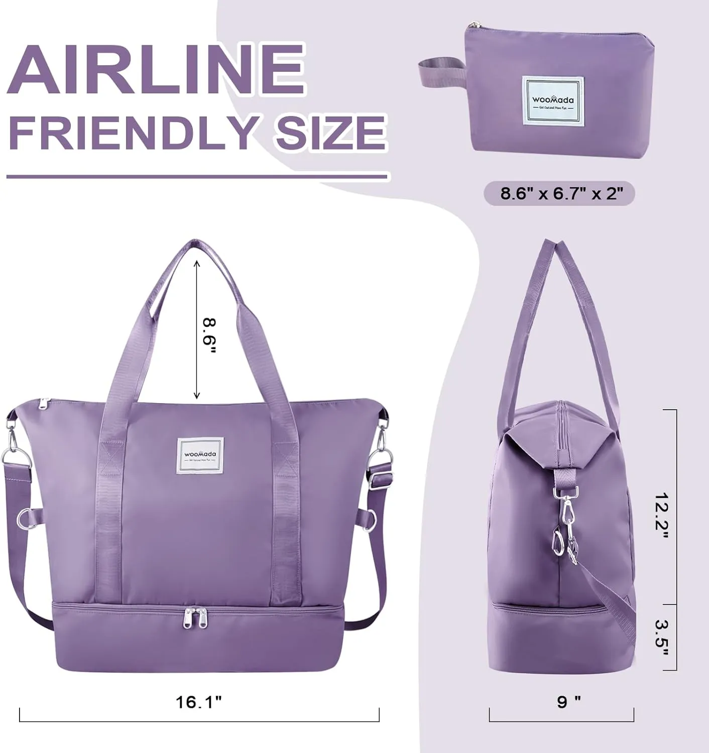 WOOMADA Weekender Bag for Women, Travel Duffel Bags with Shoe Compartment & Wet Pocket, Personal Item Bag for Airlines