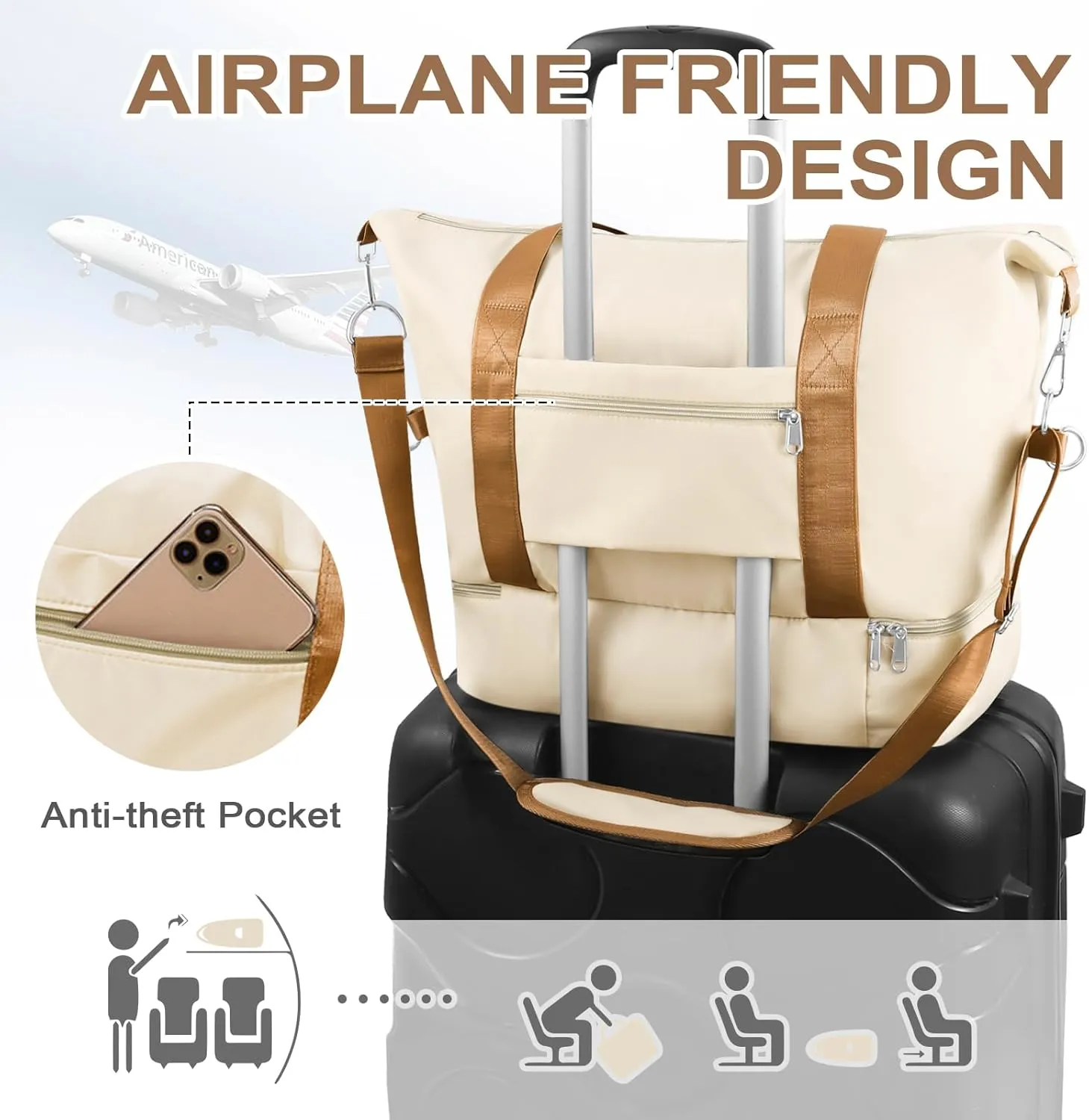 WOOMADA Weekender Bag for Women, Travel Duffel Bags with Shoe Compartment & Wet Pocket, Personal Item Bag for Airlines
