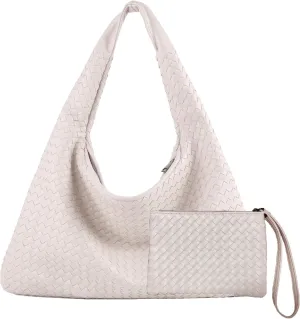 Woven Leather Hobo Bag With Purse - Top-handle Shoulder Bag, Large Capacity Soft Handbag for Women