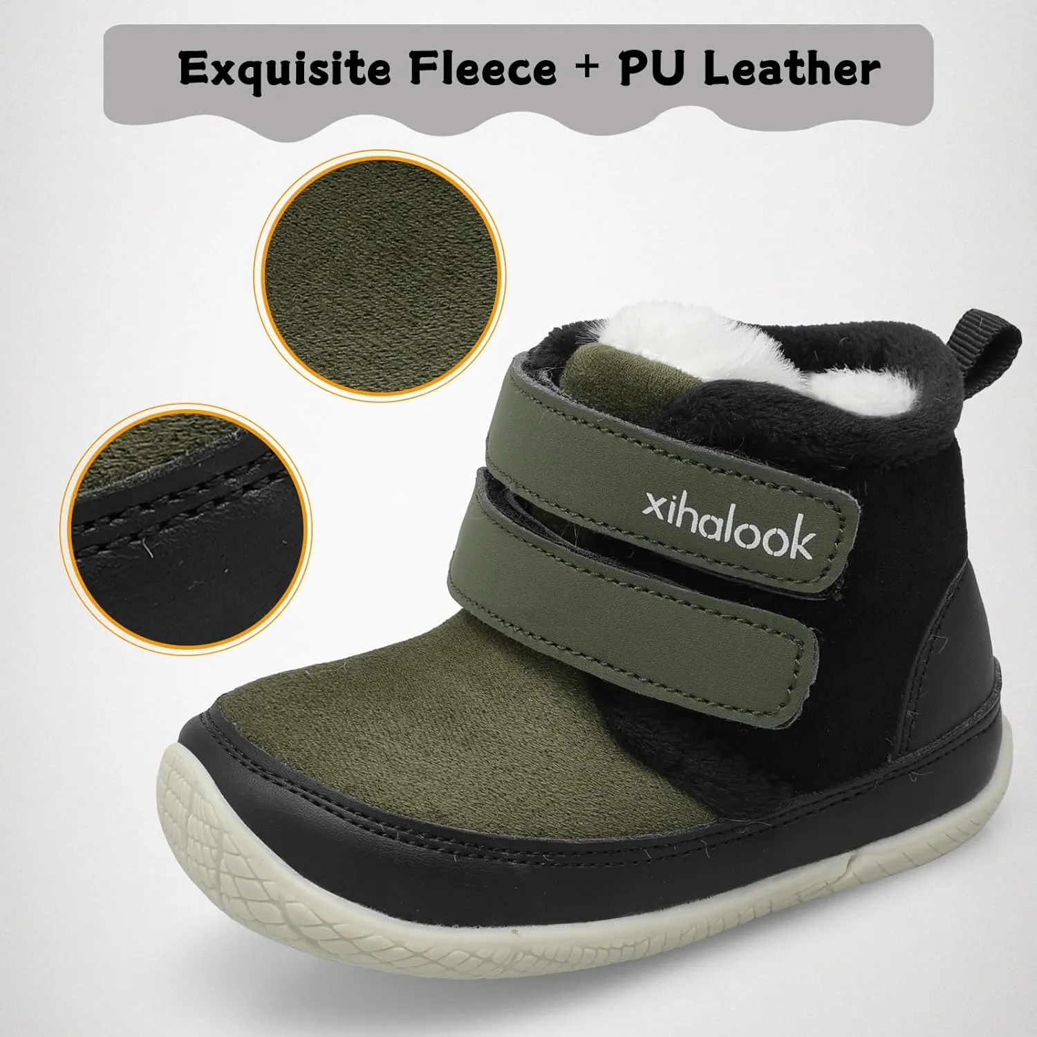 XIHALOOK Toddler Boys Girls Winter Boots Cold Weather Kids Warm Faux Fur Shoes with Two Hook and Loop
