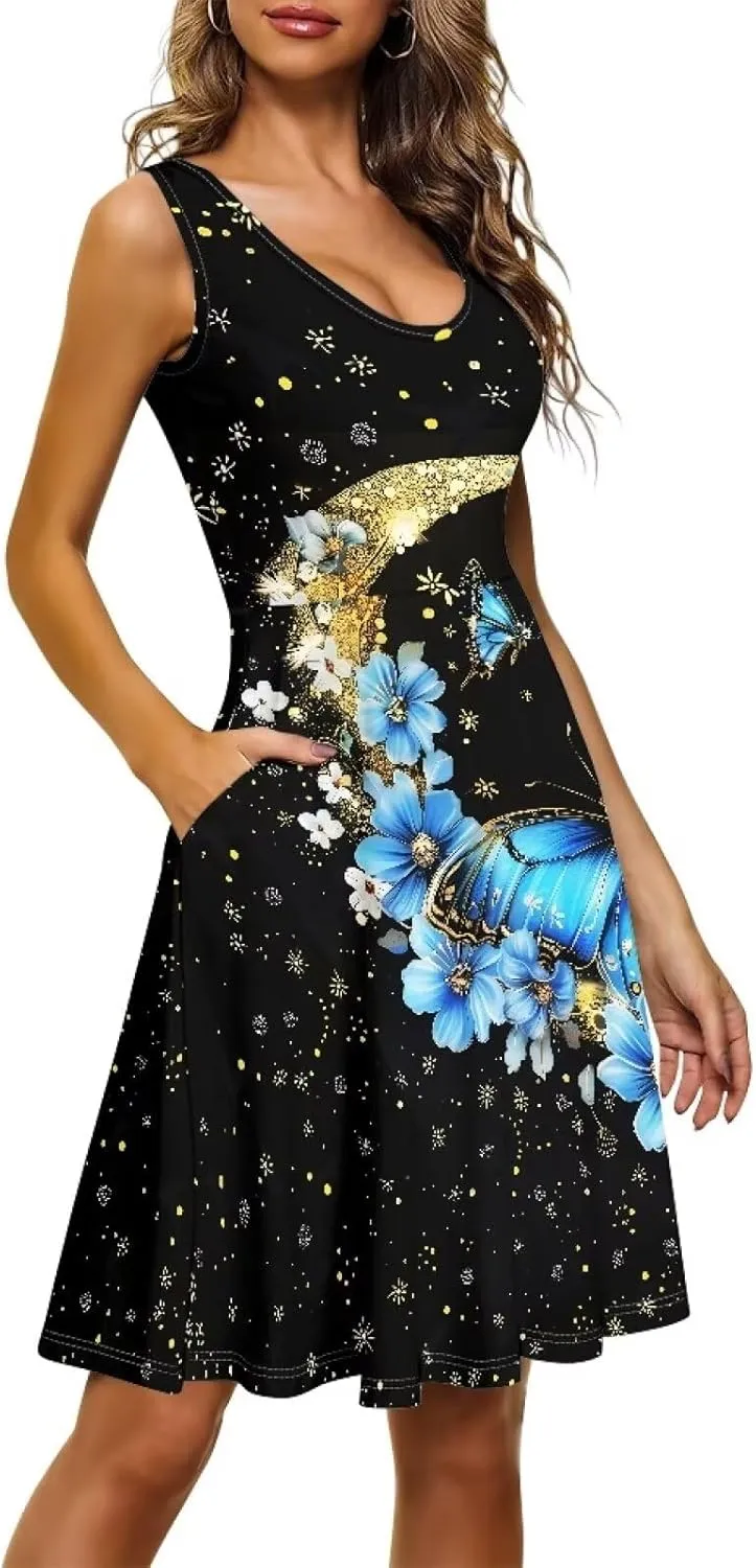 XS-4XL Dresses for Women Sleeveless Party Cocktail Swing Tank Sundress with Pocket…