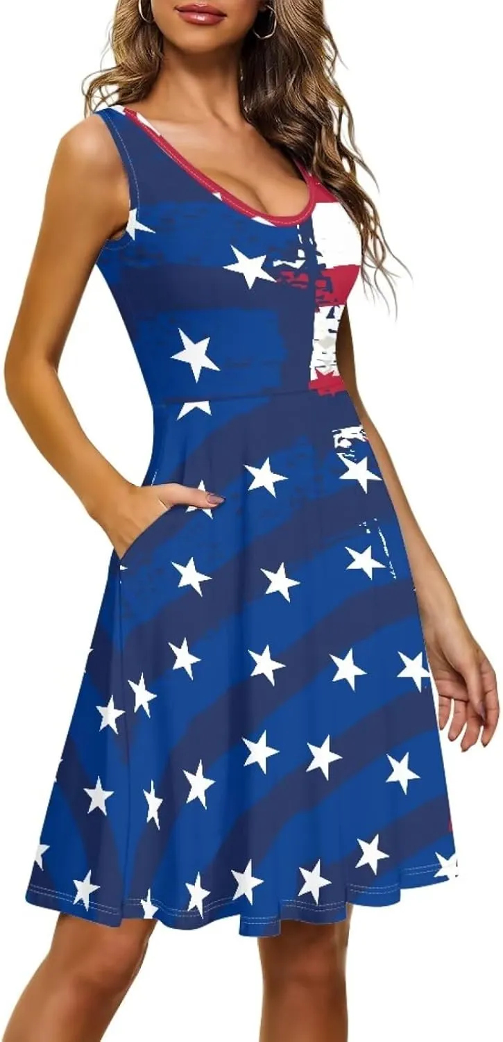 XS-4XL Dresses for Women Sleeveless Party Cocktail Swing Tank Sundress with Pocket…