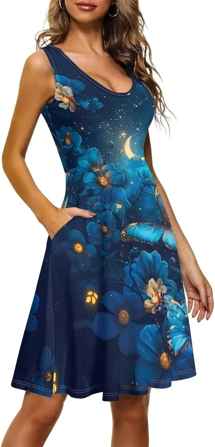 XS-4XL Dresses for Women Sleeveless Party Cocktail Swing Tank Sundress with Pocket…