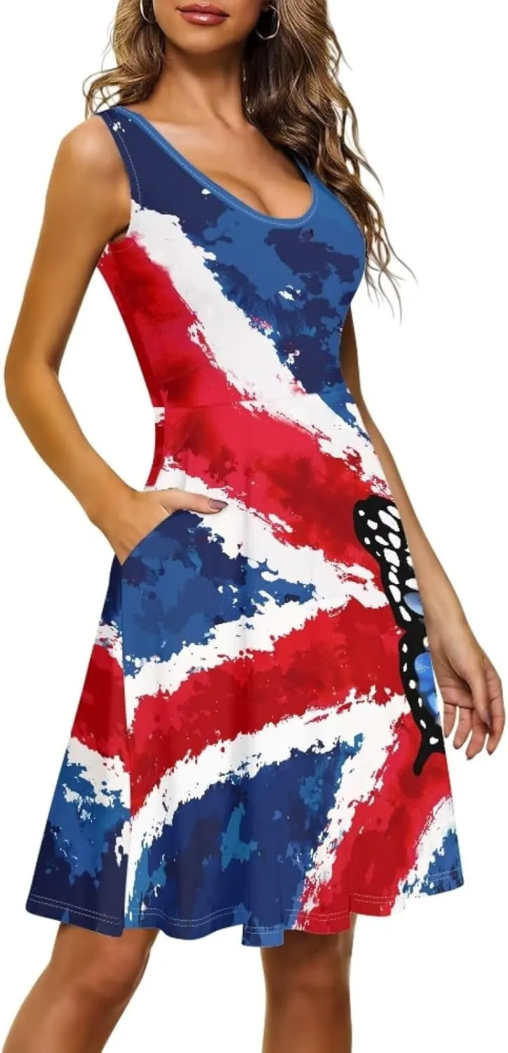 XS-4XL Dresses for Women Sleeveless Party Cocktail Swing Tank Sundress with Pocket…
