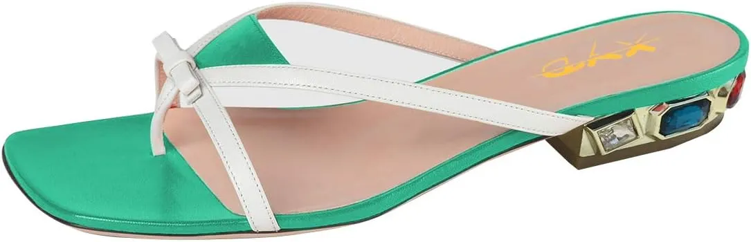 XYD Women Cute Bowknot Thong Flats Sandals Slip On Open Toe Flip Flop Mules Rhinestones Low Heeled Shoes