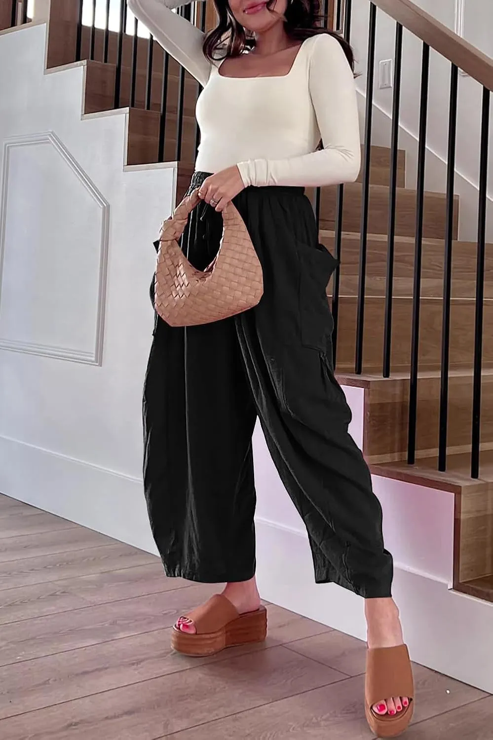 YOCUR Women Summer Beach Vacation Pants High Waisted Wide Leg Pants Printed Loose Flowy Casual Palazzo Lounge Trousers