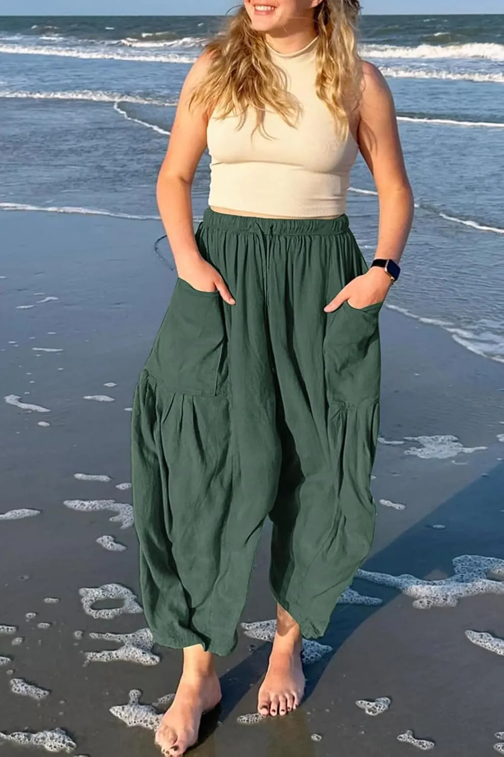 YOCUR Women Summer Beach Vacation Pants High Waisted Wide Leg Pants Printed Loose Flowy Casual Palazzo Lounge Trousers