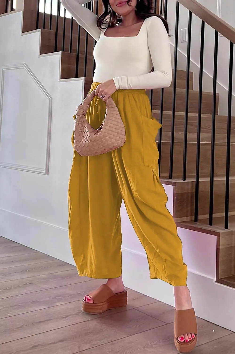 YOCUR Women Summer Beach Vacation Pants High Waisted Wide Leg Pants Printed Loose Flowy Casual Palazzo Lounge Trousers