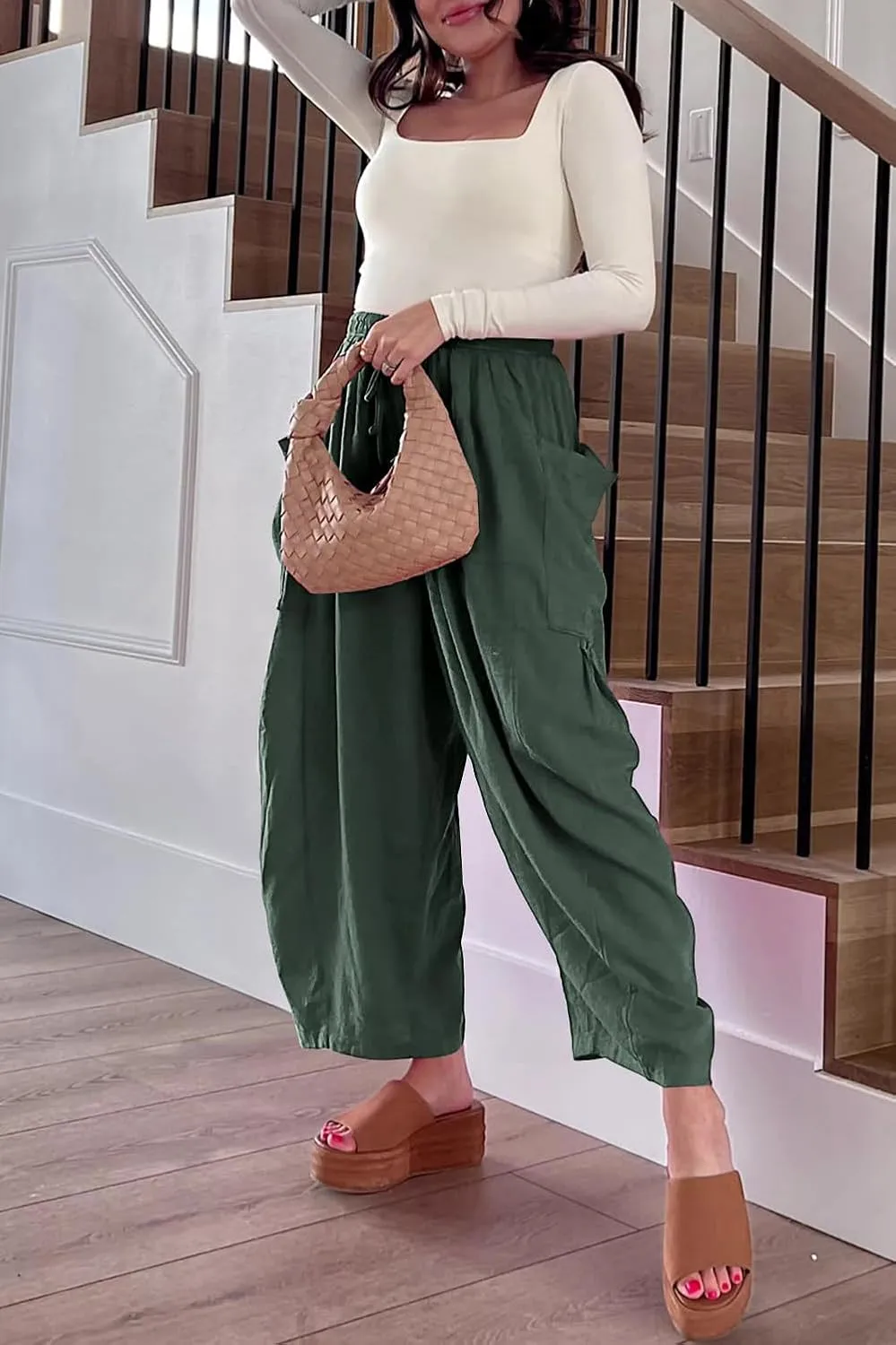 YOCUR Women Summer Beach Vacation Pants High Waisted Wide Leg Pants Printed Loose Flowy Casual Palazzo Lounge Trousers