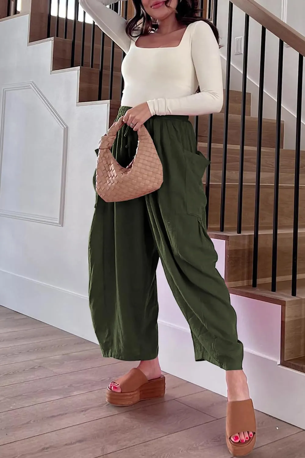 YOCUR Women Summer Beach Vacation Pants High Waisted Wide Leg Pants Printed Loose Flowy Casual Palazzo Lounge Trousers
