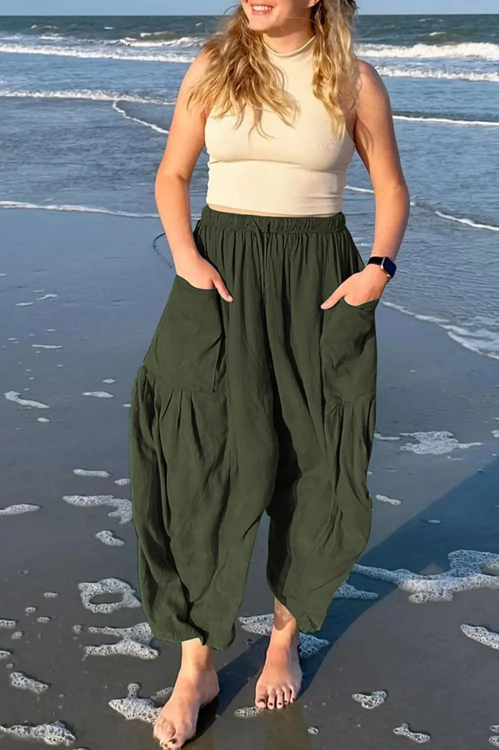 YOCUR Women Summer Beach Vacation Pants High Waisted Wide Leg Pants Printed Loose Flowy Casual Palazzo Lounge Trousers