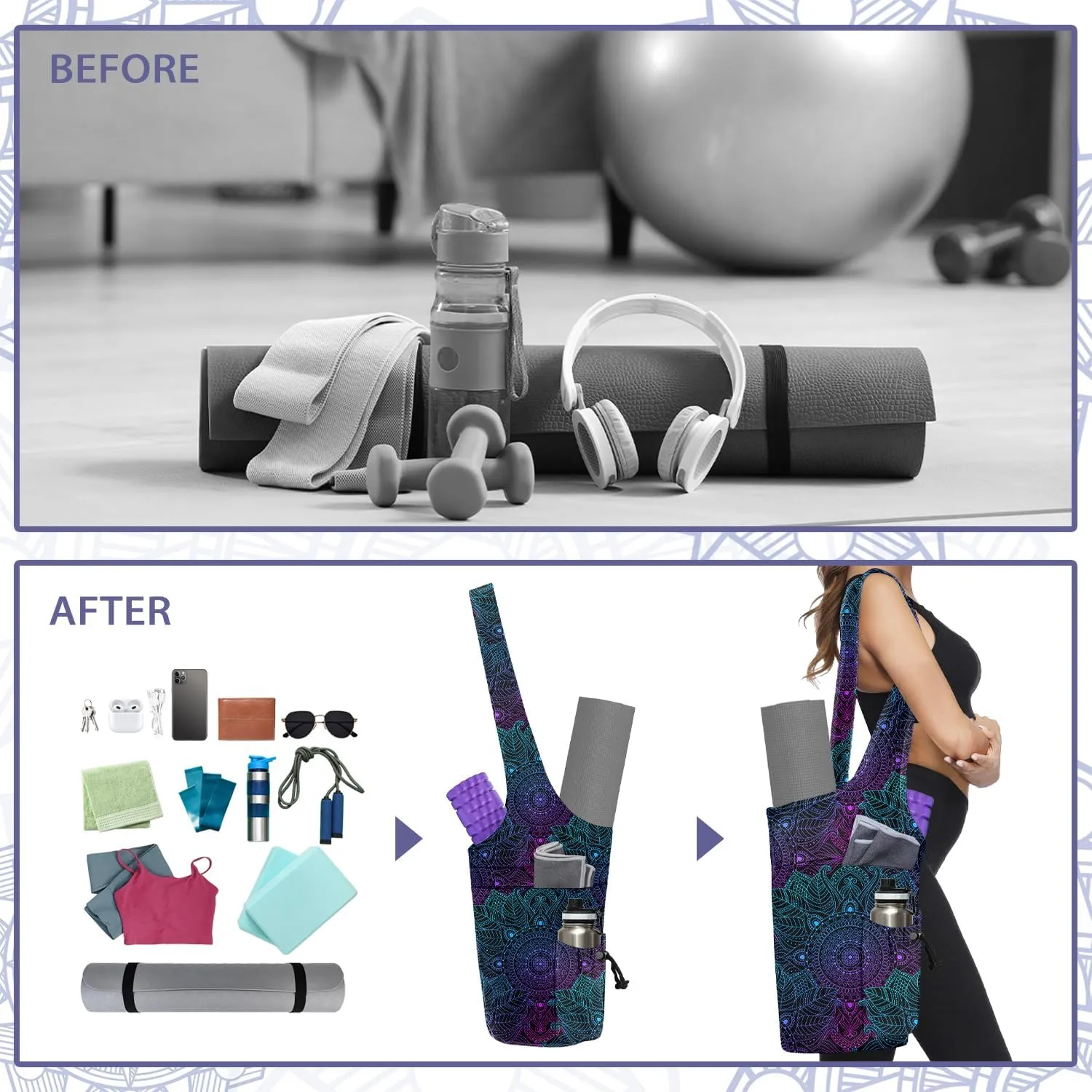 Yoga Mat Bag for Women Yoga Bag with Large Size Pocket and Zipper Pocket,Rhombus Pattern- Yoga Bags and Carriers Fits All Your Stuff