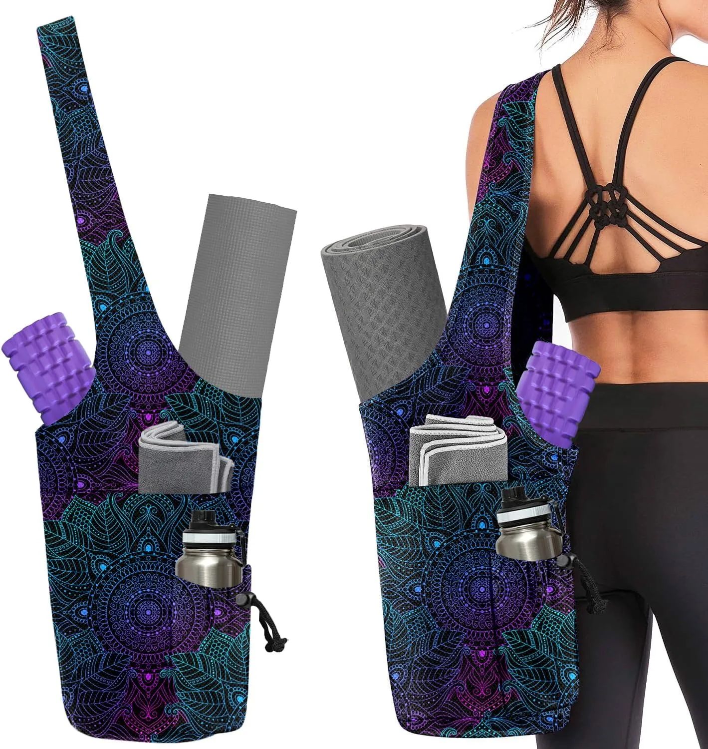 Yoga Mat Bag for Women Yoga Bag with Large Size Pocket and Zipper Pocket,Rhombus Pattern- Yoga Bags and Carriers Fits All Your Stuff