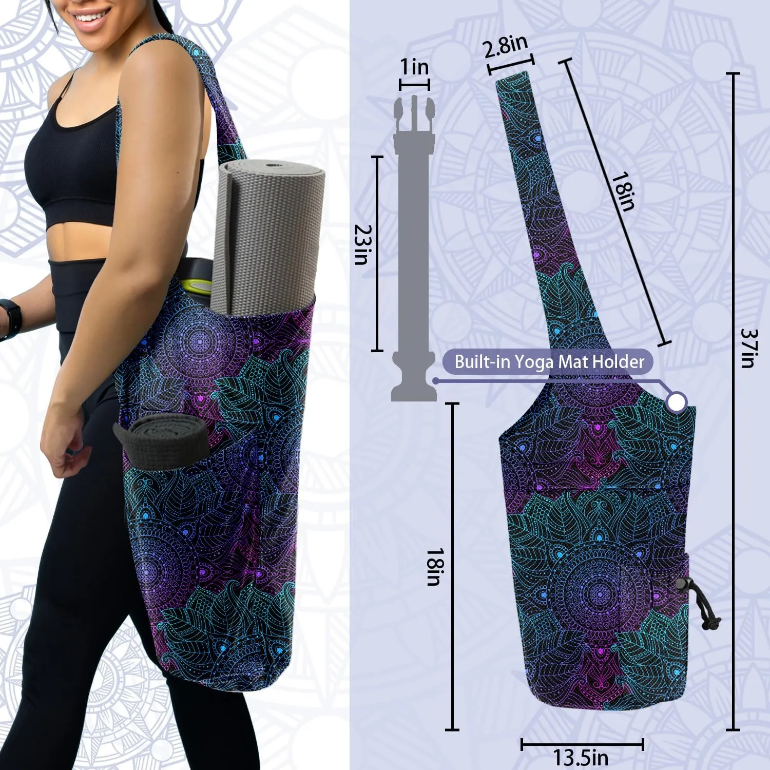 Yoga Mat Bag for Women Yoga Bag with Large Size Pocket and Zipper Pocket,Rhombus Pattern- Yoga Bags and Carriers Fits All Your Stuff