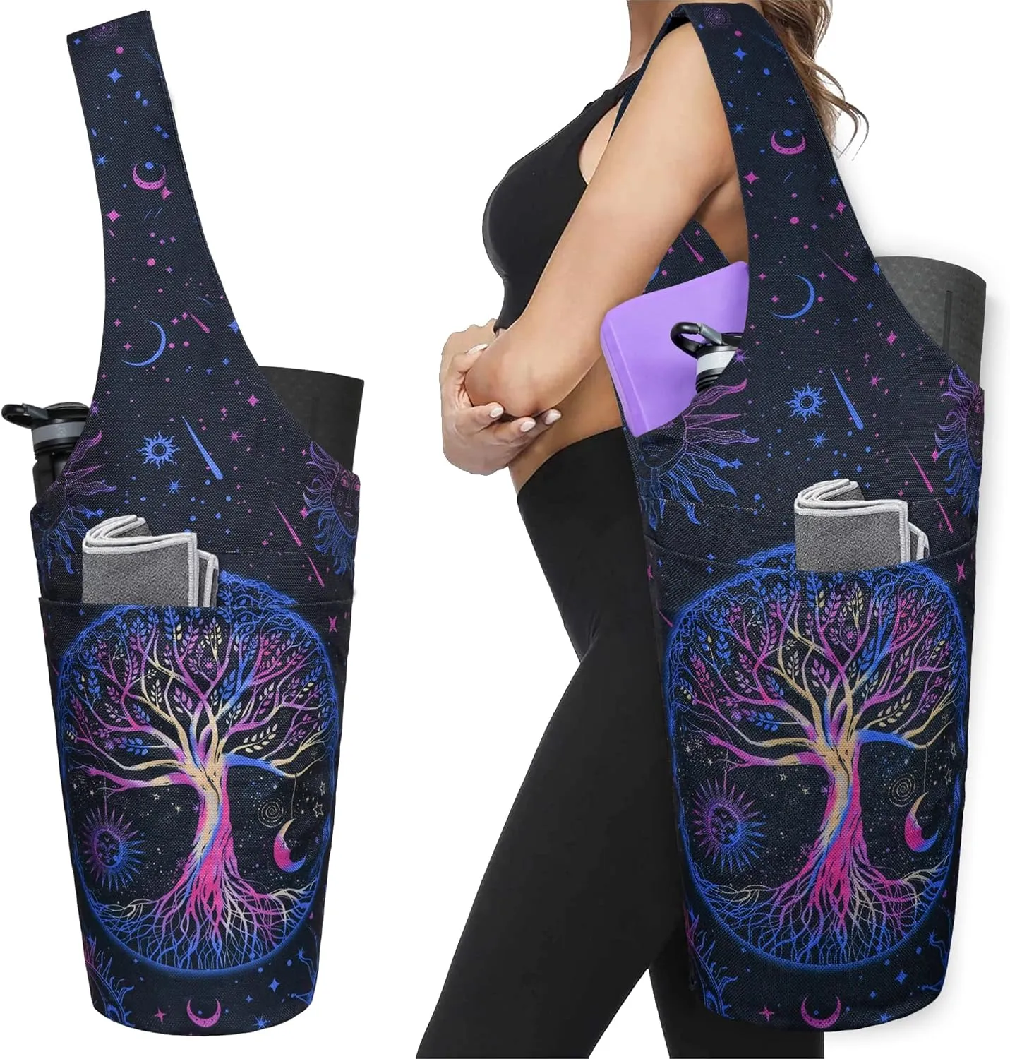 Yoga Mat Bag - Long Tote with Pockets - Holds More Accessories - Fits Most Mats