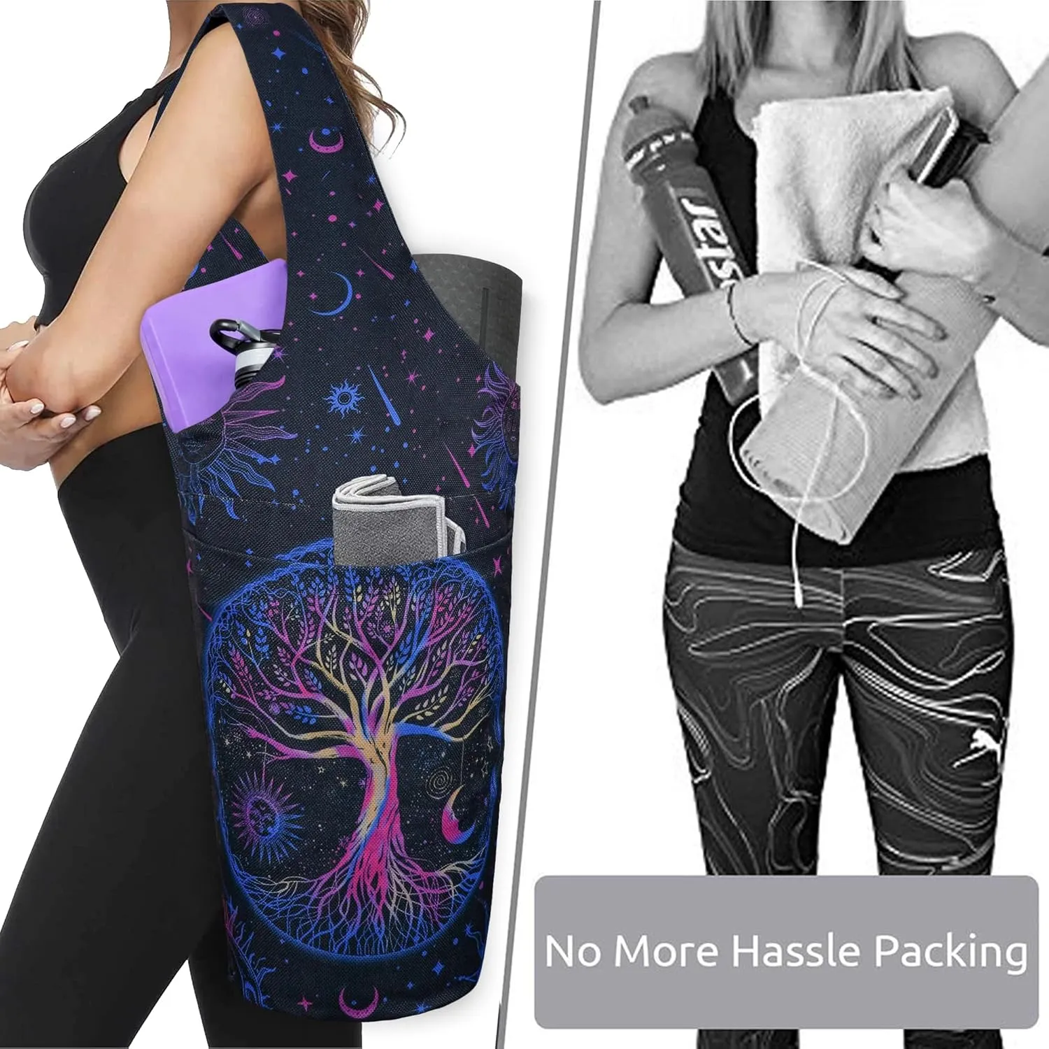 Yoga Mat Bag - Long Tote with Pockets - Holds More Accessories - Fits Most Mats