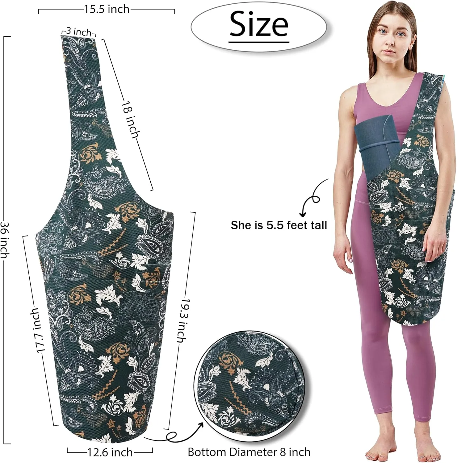 Yoga Mat Bag Yoga Tote Bag with Large Pocket and Zipper Pocket Yoga Mat Bag Carrier Fit Most Size Mats and All You Stuff