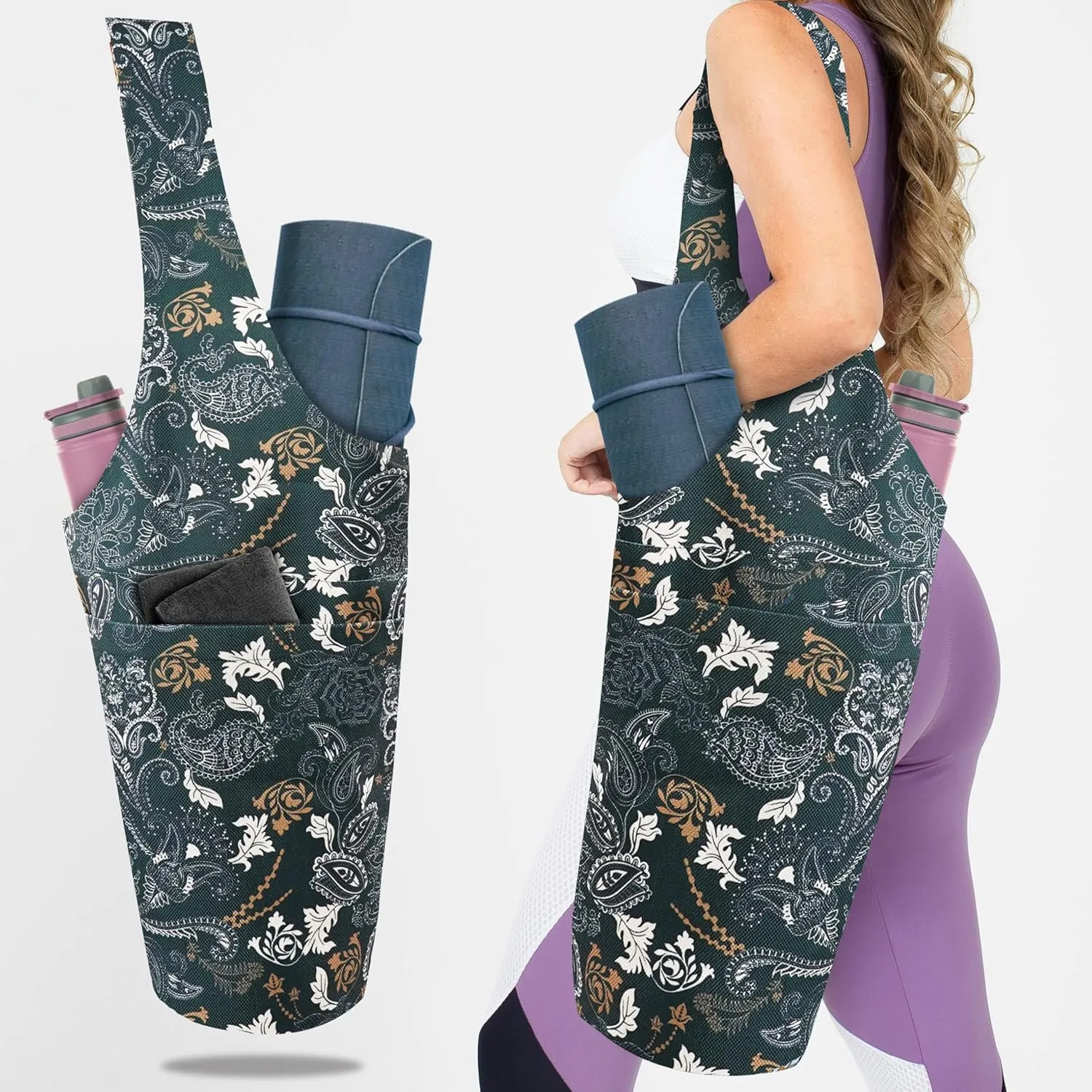 Yoga Mat Bag Yoga Tote Bag with Large Pocket and Zipper Pocket Yoga Mat Bag Carrier Fit Most Size Mats and All You Stuff