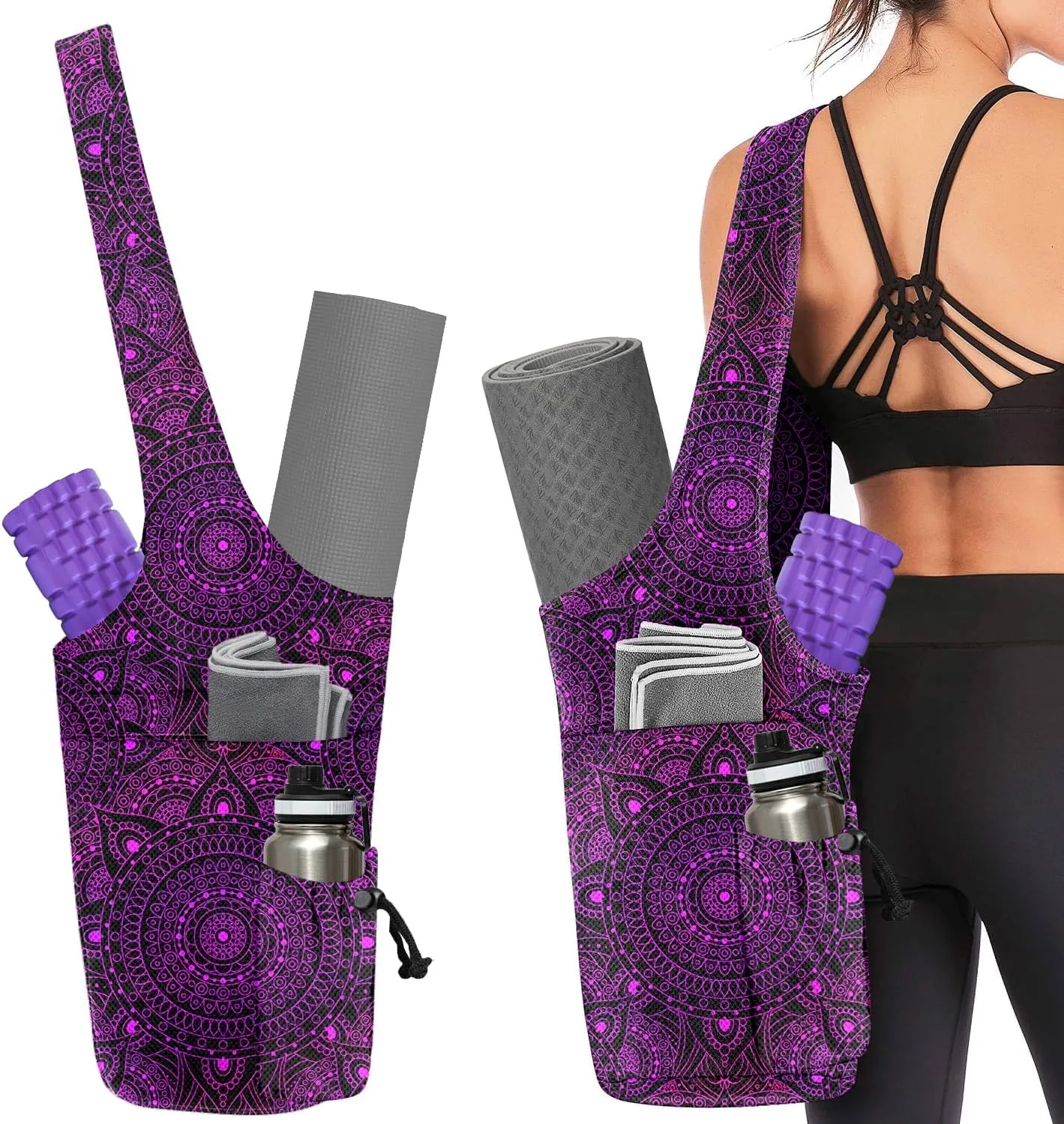 Yoga Mat Bags for Women Yoga Bags with Large Size Pocket and Zipper Pocket,Black and White Mandala- Yoga Bags and Carriers Fits All Your Stuff
