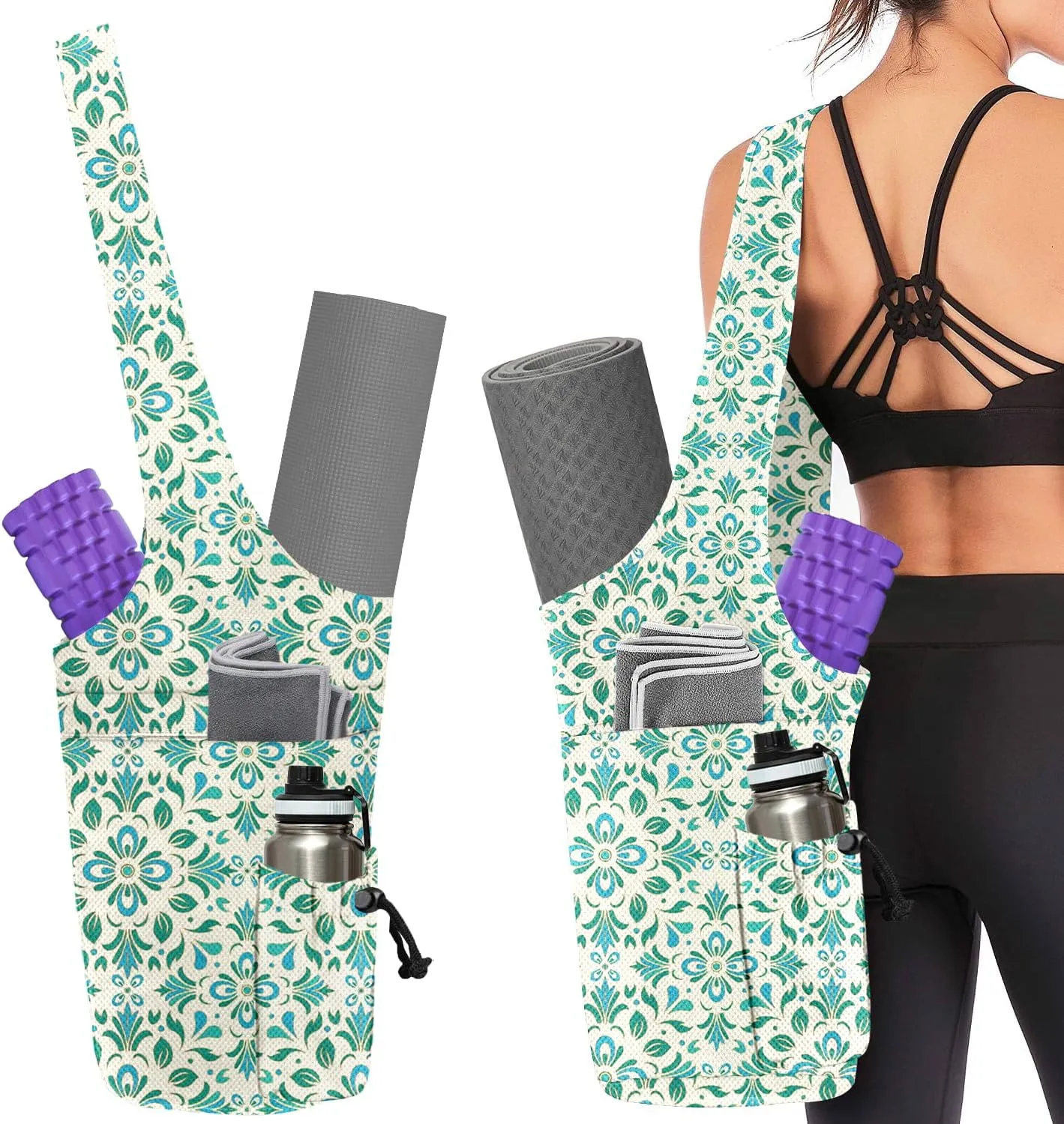 Yoga Mat Bags for Women Yoga Bags with Large Size Pocket and Zipper Pocket,Black and White Mandala- Yoga Bags and Carriers Fits All Your Stuff