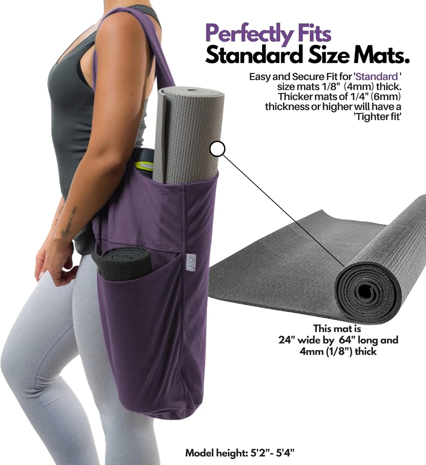 Yogiii Yoga Mat Bag | The Original YogiiiTote | Yoga Mat Carrier Tote Sling w/Large Side Pocket & Zipper Pocket | Fits Most Size Mats
