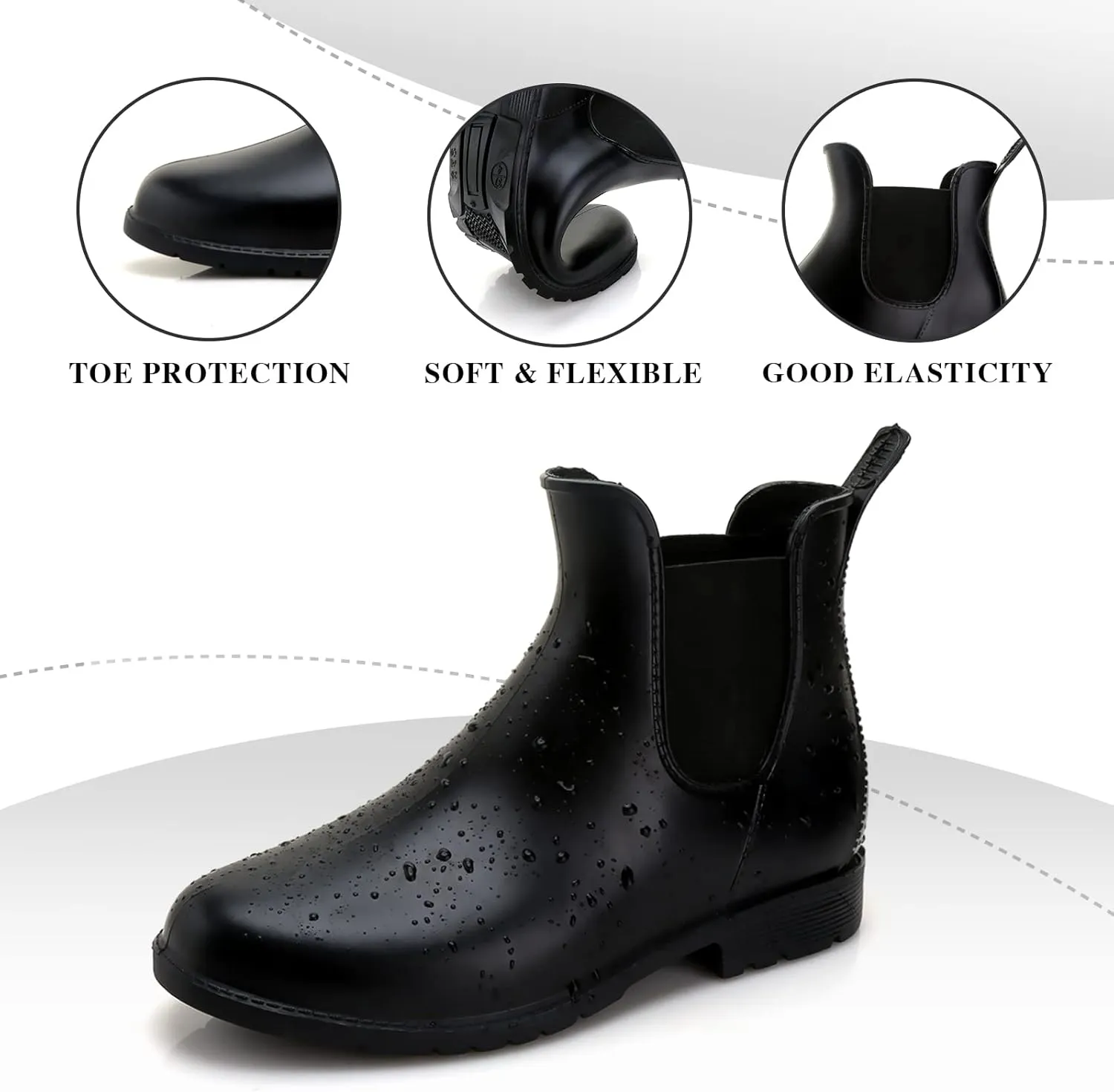 YorFotMae Ankle Rain Boots for Women, Comfort Waterproof Chelsea Rain Boots, Adjustable Rubber Short Rainboots Shoes, Adult Cute Lightweight Garden Boots for Outdoor