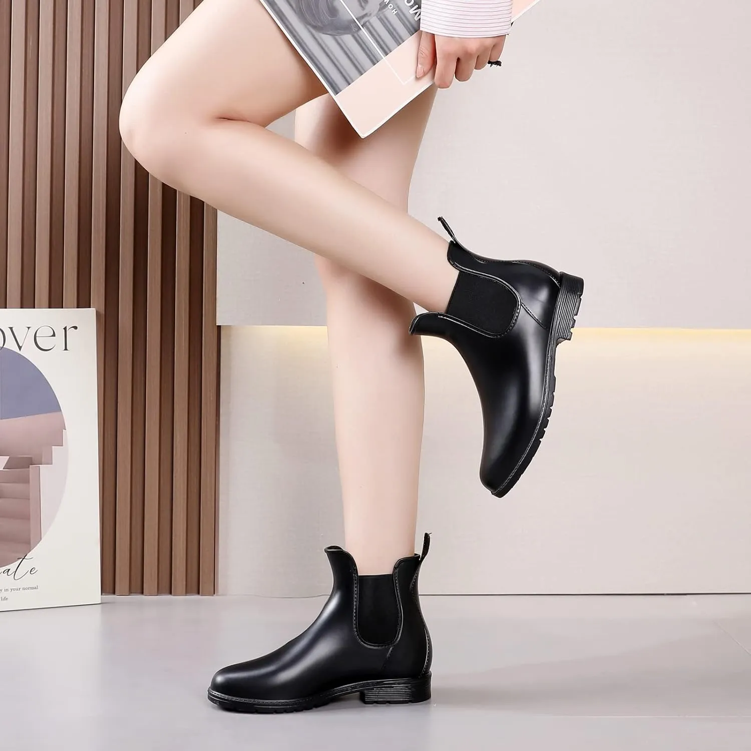 YorFotMae Ankle Rain Boots for Women, Comfort Waterproof Chelsea Rain Boots, Adjustable Rubber Short Rainboots Shoes, Adult Cute Lightweight Garden Boots for Outdoor