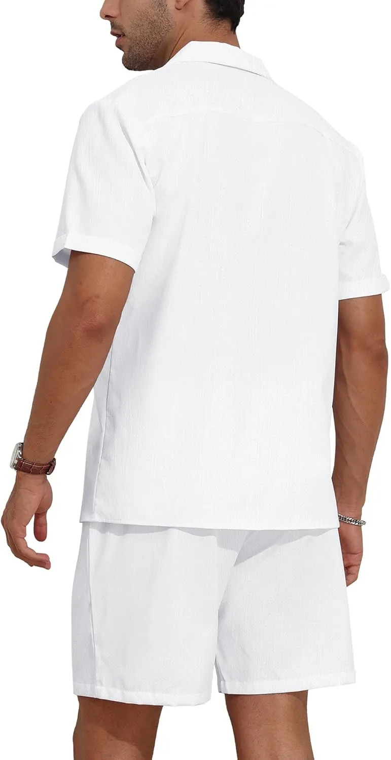 YTD Men's 2 Pieces Shirt Set Short Sleeve Button Down Casual Hippie Holiday Beach T-Shirts Shorts Outfits