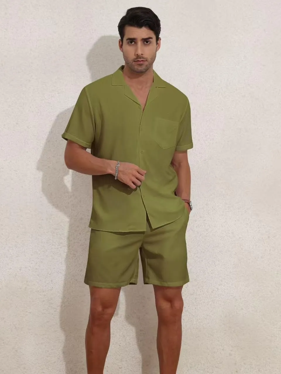 YTD Men's 2 Pieces Shirt Set Short Sleeve Button Down Casual Hippie Holiday Beach T-Shirts Shorts Outfits