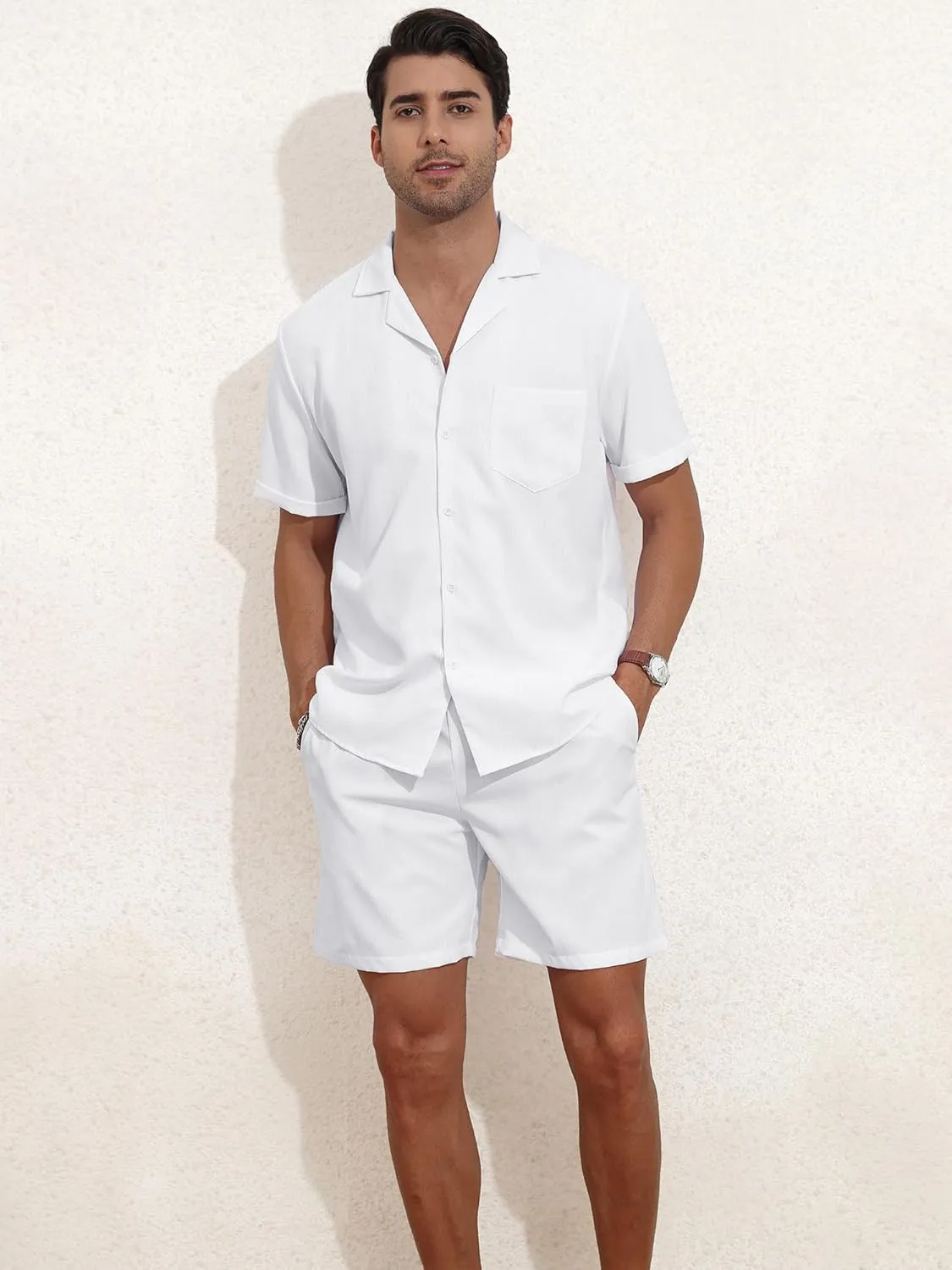 YTD Men's 2 Pieces Shirt Set Short Sleeve Button Down Casual Hippie Holiday Beach T-Shirts Shorts Outfits