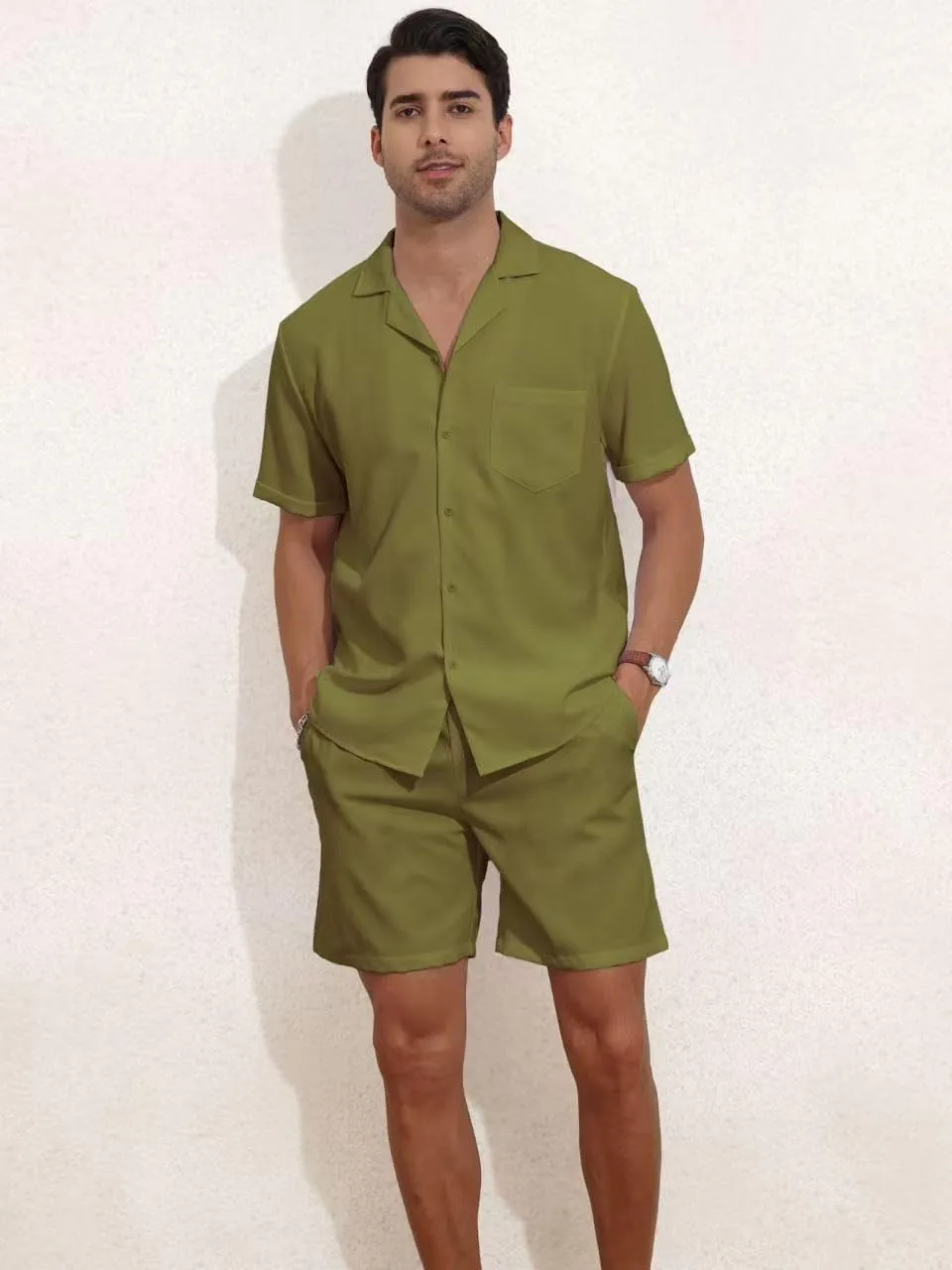 YTD Men's 2 Pieces Shirt Set Short Sleeve Button Down Casual Hippie Holiday Beach T-Shirts Shorts Outfits