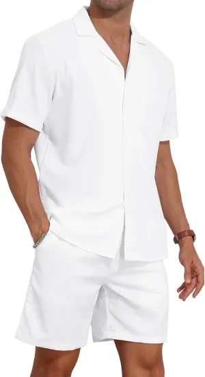YTD Men's 2 Pieces Shirt Set Short Sleeve Button Down Casual Hippie Holiday Beach T-Shirts Shorts Outfits