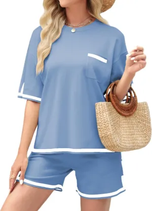 ZANZEA Lounge Sets for Women Shorts Pajama Set Short Sleeve Top and Shorts 2 Piece Outfits with Pockets