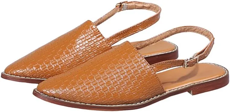 ZBYY Women's Flats Dressy Pointed Toe Slingback Flats Shoes Backless Slip on Low Heel Slides Loafer Sandals