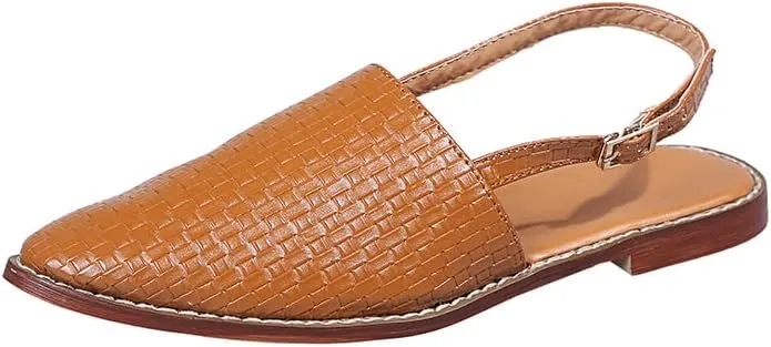 ZBYY Women's Flats Dressy Pointed Toe Slingback Flats Shoes Backless Slip on Low Heel Slides Loafer Sandals