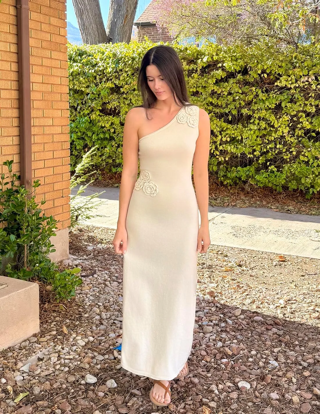 ZESICA Women's 2025 Summer One Shoulder Sleeveless Maxi Dress Casual Floral Ribbed Knit Backless Cocktail Party Long Dresses