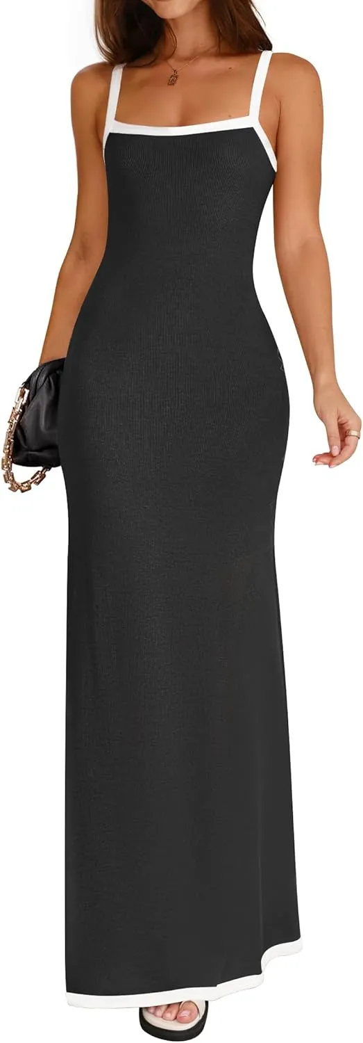 ZESICA Women's 2025 Summer Spaghetti Straps Maxi Dress Sleeveless Square Neck Lightweight Long Beach Dresses