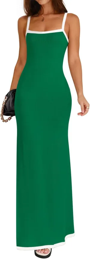 ZESICA Women's 2025 Summer Spaghetti Straps Maxi Dress Sleeveless Square Neck Lightweight Long Beach Dresses