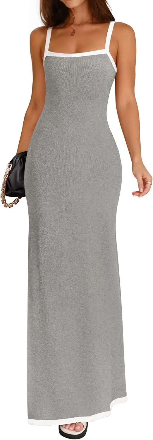 ZESICA Women's 2025 Summer Spaghetti Straps Maxi Dress Sleeveless Square Neck Lightweight Long Beach Dresses